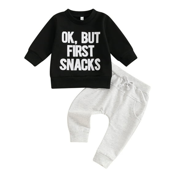 Aojekbee Toddler Boys Pants Set Letter Print Long Sleeve Round Neck Sweatshirt Drawstring Pocket Long Pants Outfits