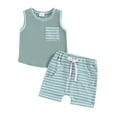 thumbnail image 1 of Aojekbee Toddler Boys Summer Outfits Pocket Sleeveless Tank Tops and Stripe Elastic Waist Shorts 2Pcs Clothes Set, 1 of 10