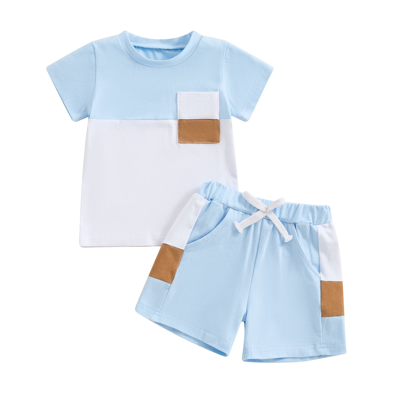 Aojekbee Toddler Boys Summer Shorts Sets Short Sleeve Contrast Color