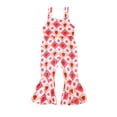thumbnail image 1 of Aojekbee Toddler Girl Bell Bottom Jumpsuit Flower Print Neck Sleeveless Flare Pants Romper Baby Overalls for Summer, 1 of 10