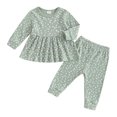 thumbnail image 1 of Aojekbee Toddler Girl Fall Outfits Floral Print Crew Neck Long Sleeve Tops Elastic Waist Long Pants 2Pcs Clothes Set, 1 of 10