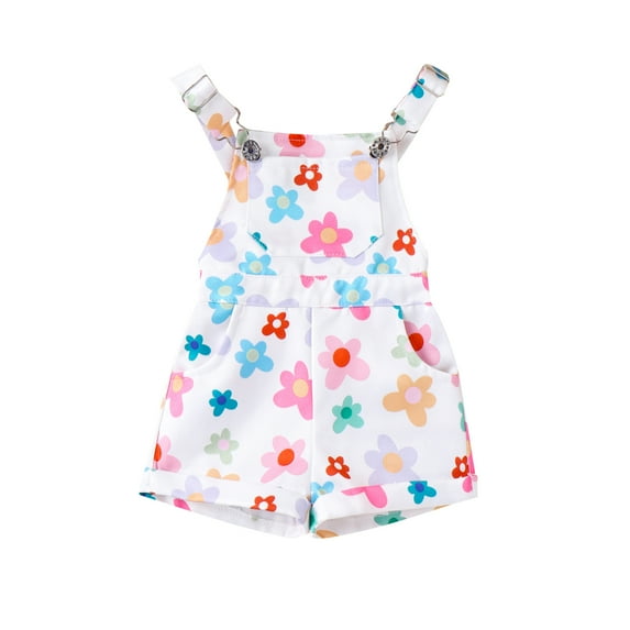 Aojekbee Toddler Girl Overalls Shorts Floral Print Pocket Front Sleeveless Adjustable Shoulder Strap Suspender Jumpsuit
