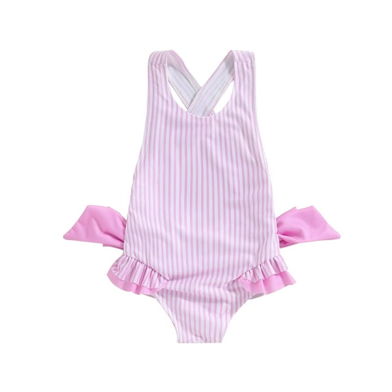 Aojekbee Toddler Girl Summer Swimsuit Cute Sleeveless Stripes/Floral Print Bathing Suit Infant Swimwear