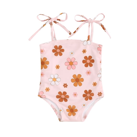 Aojekbee Toddler Girl Summer Swimsuit Cute Tie Shoulder Strap Sleeveless Bathing Suit Infant Swimwear