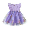 thumbnail image 1 of Aojekbee Toddler Girls Dress Flower Embroidery Bowknot Round Neck Fly Sleeve Casual Dress Kids Summer Princess Dress, 1 of 10