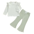 thumbnail image 1 of Aojekbee Toddler Girls Lacy Set Striped Long Sleeve Ruffled Tops Elastic Waist Drawstring Long Flare Pants Outfits, 1 of 10