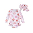 thumbnail image 1 of Toddler Girls Rash Guard Swimsuit Rompers Long Sleeve Flower Print Ruffles Zipper Kids Bathing Suit Swimwear with Swim Cap, 1 of 10