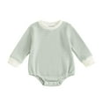 thumbnail image 1 of Aojekbee Toddler Waffle Sweatshirt Romper Casual Stripe Print Baby Long Sleeve Jumpsuit for Newborn Girl Boy Cute Clothes, 1 of 10