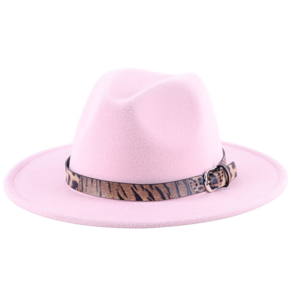 Aojekbee Women Men Cowboy Hat Leopard Print Belt Decor Wide Brim Western Cowgirl Cap Jazz Hat Halloween Props Festival Party Cap