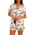 thumbnail image 1 of Aojekbee Women Pajamas Set 2 Pieces Loungewear Suits Stripe Zebra/Leopard Print Short Sleeve Loose Tops and Shorts Sleepwear Outfits, 1 of 1
