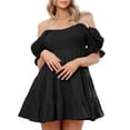 thumbnail image 1 of Aojekbee Women Summer Mini Cocktail Dress Short Puff Sleeve Off Shoulder Tiered Ruffle Dresses, 1 of 10