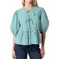 thumbnail image 1 of Aojekbee Women’s Bow Front Tops Puff Sleeve Round Neck Loose Fit Babydoll Shirts Spring Fall Blouses, 1 of 6