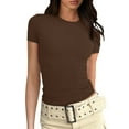 thumbnail image 1 of Aojekbee Women's Ribbed Tops Slim Fit Round Neck Short Sleeve Stretchy Solid Color Basic T-Shirts for Summer, 1 of 8