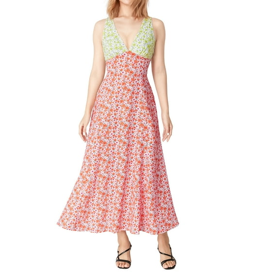 Aojekbee Women’s Summer Midi Dress, Bohemian Deep V Neck Sleeveless Floral Print Beach Dress