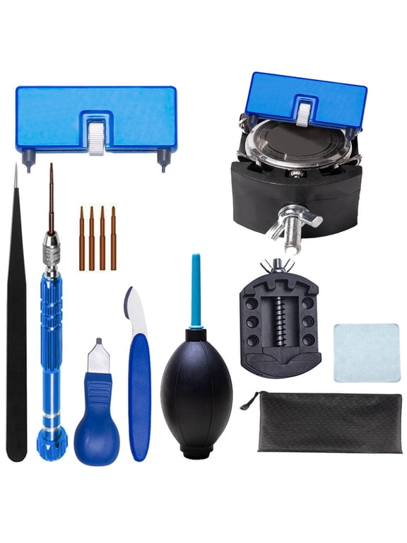 Watch Repair Tool Kit, 13-Piece Set with Case Opener, Tweezers, Screwdriver for Battery Replacement