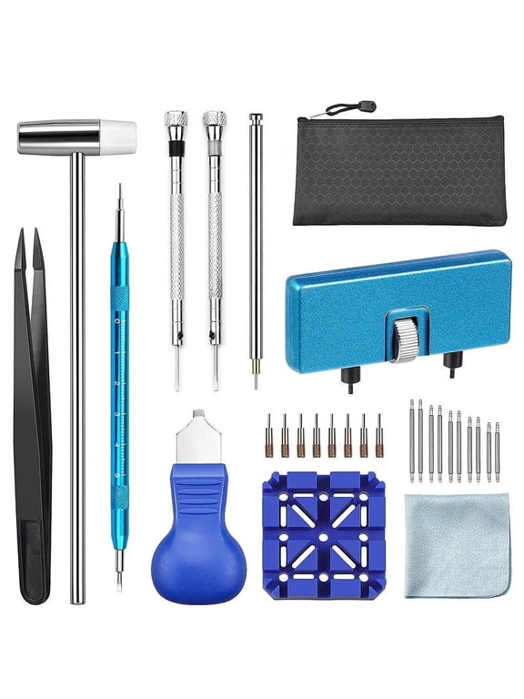 Watch Repair Tool Kit for Battery Replacement, Strap Adjustment Resizing, Watch Link Pin Remover, Watch Opening, with Watch Hammer, Spring Bars 29PCS