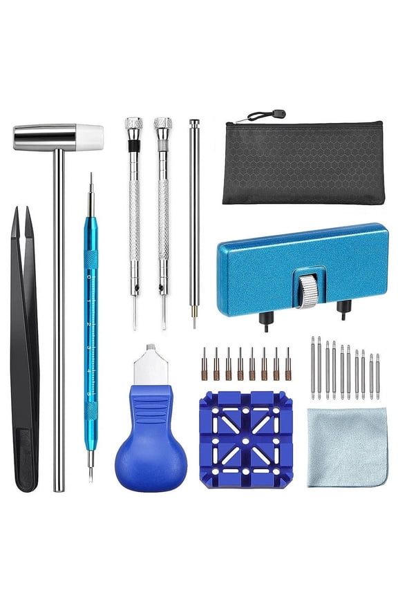 Watch Repair Tool Kit for Battery Replacement, Strap Adjustment Resizing, Watch Link Pin Remover, Watch Opening, with Watch Hammer, Spring Bars 29PCS