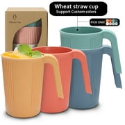 Aokelily Wheat Straw Cups-Mug Set of 8,Reusable Coffee Mug,Tea Cup with Handles, 12oz Mug Set for Coffee,Camping,Wine,Unbreakable Drinking Glasses Stackable