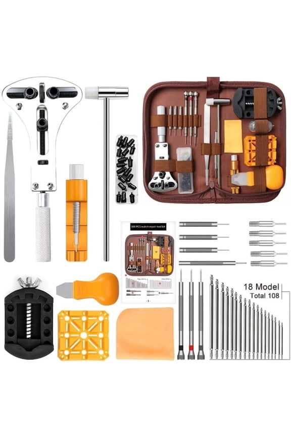 168pcs Watch Repair Kit, Watch Link Removal Tool, Watch Band Adjustment, Including Watch Back Case Opener, Spring Bar, Operation Manual, Suitable for Battery Replacement