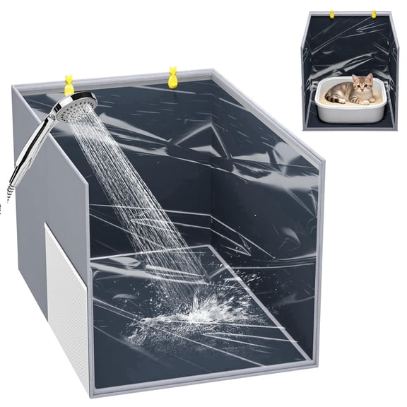 Aokeyee Cat Litter Box Mat Splash Guard, High Side All-Inclusive Waterproof Pet Litter Box Shield with 2 Hooks Anti-Leakage Dust Control Easy to Clean