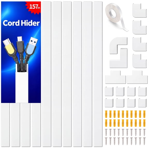 Aokeyee Cord Hider,157in Wire Covers for Cords on Wall, Cable Hider Cord Covers for Wires,Cable Management Wire Hiders ,Cable Raceway Kit,White