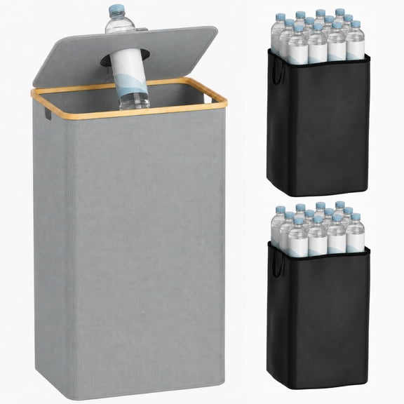 Aokeyee Recycling Bin for Kitchen,Indoor Home Recycle Bin with Lid and 2 Removable Reusable Inner Bags,for Bottles,Cans,Glass,Plastic & Stickers,Gray
