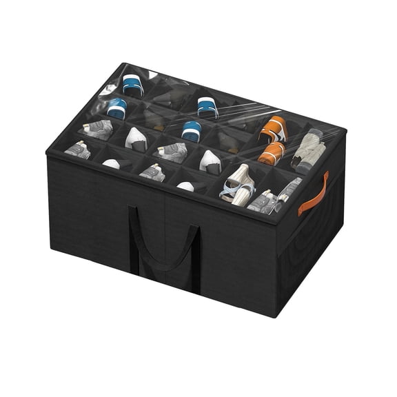 Aokeyee Shoe Storage Organizer for Closet, Large Shoe Box Storage Containers with Clear Cover and Reinforced Handles, Foldable Shoe Storage Organizer Box Bin, Fits to 20-24 Pairs, Black