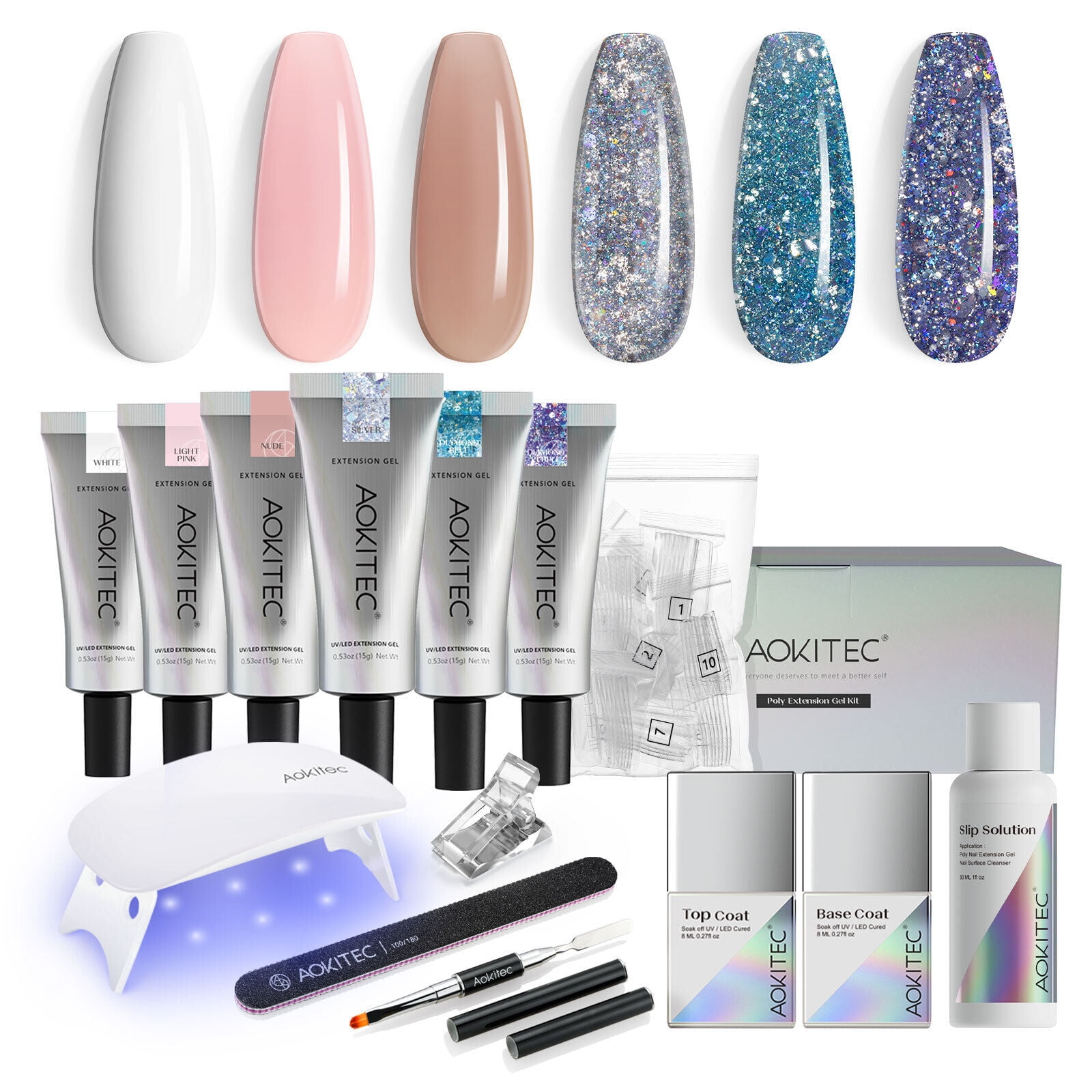 Aokitec Poly Nail Gel Kit Builder Gel Complete Set UV Lamp Glue