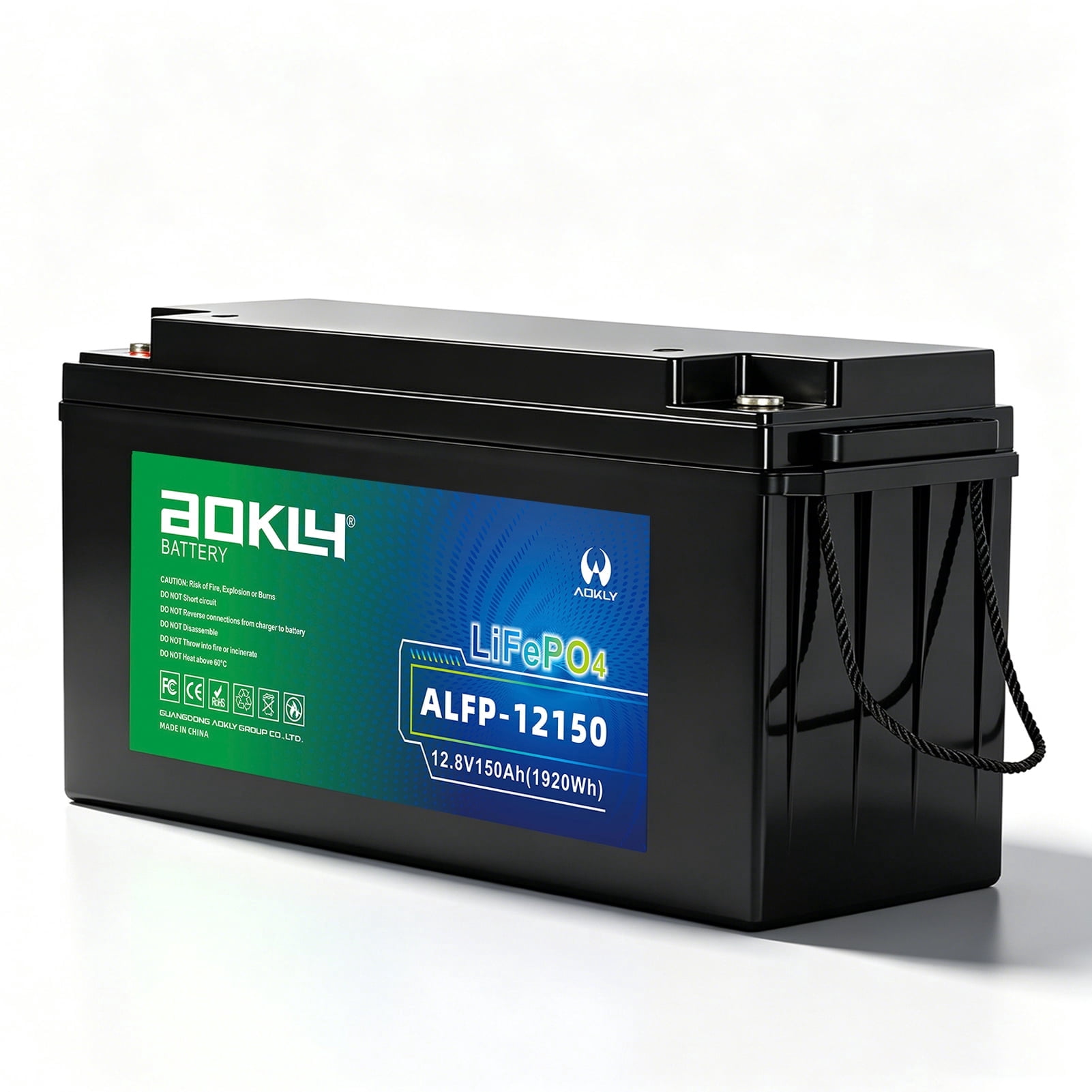AOKLY 12V 150Ah LiFePO4 Lithium Battery, 150A BMS with Low-Temp Cut-Off, Deep Cycle Battery for RV, Solar Off-Grid, Marine, TrollingMotor, Golf Cart, Backup Power