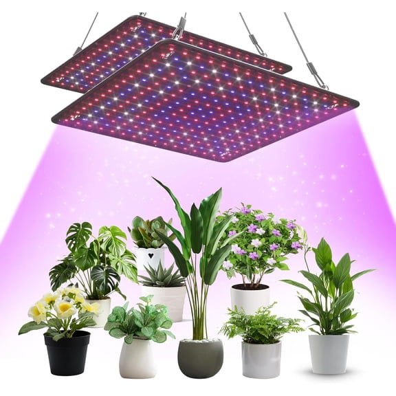 Aoksun 2 Pack LED Grow Light Panel 200W Lamp for Indoor Plants, Full Spectrum with White Blue Red UV IR LEDs for 4x4ft Coverage Grow Tent Greenhouse Veg and Bloom Seedlings Hydroponics