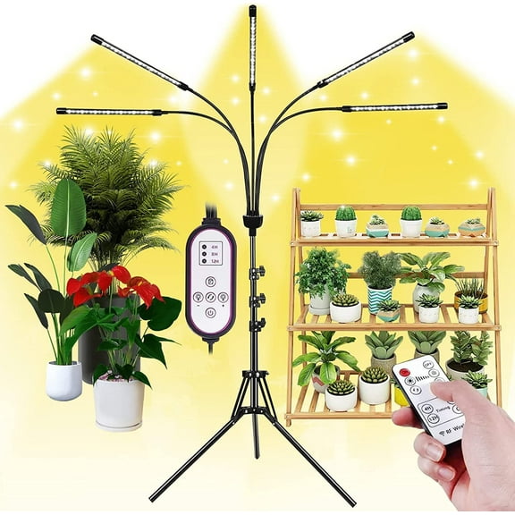 Aoksun 5-Head Adjustable LED Plant Lights, Full Spectrum Lamp with Timer for Indoor Plants, Warm White Grow Light for Various Plants