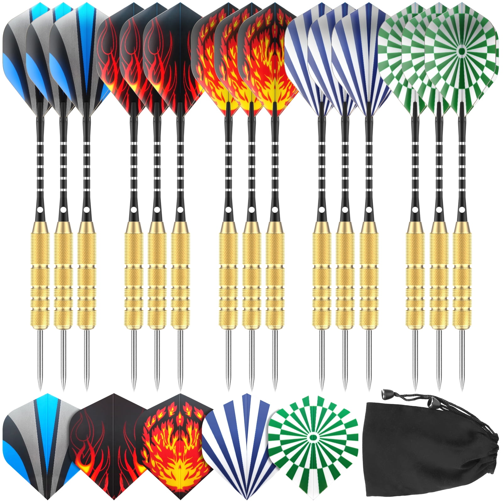 Aokur 15 Packs Steel Tip Darts 18 Grams, Aluminum Shafts and Brass Barrels for Rec Room, Man Cave, Bar and Game Room