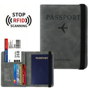 Aokur Passport Holder Women Men, Travel Essentials Passport Wallet, Travel Must Haves Passport, PU Leather Passport Cover Protector Travel Accessories Gray