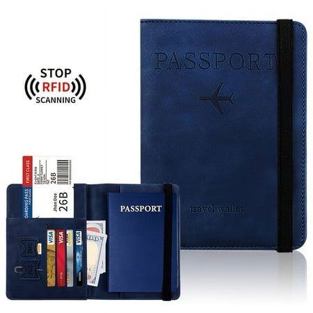 Aokur Passport Holder for Men Women, PU Leather Passport Wallet Travel Document Organizer Cruise Accessories Travel Must Haves Dark Blue