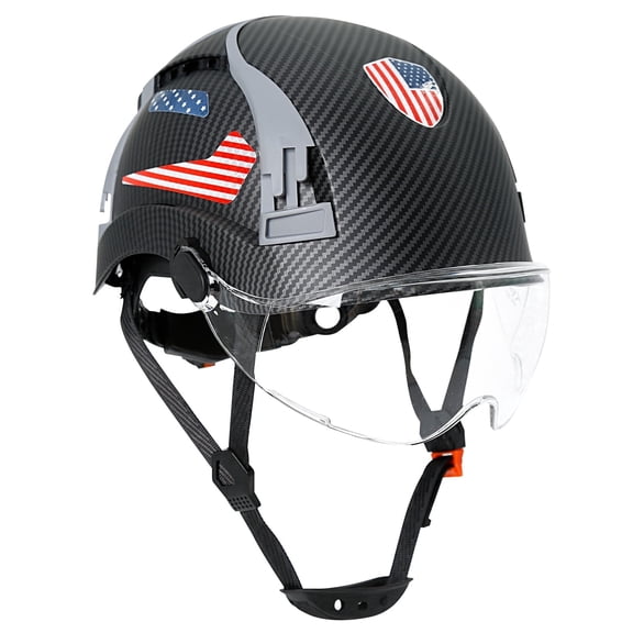 ANSI Z89.1 OSHA Approved Vented Safety Hard Hat with Visor, Matte Carbon Fiber Pattern Black with Clear Visor Construction Helmet for Industrial Work
