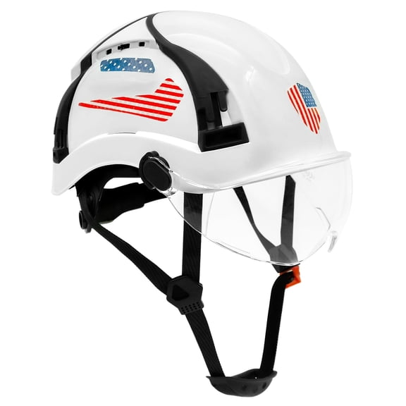ANSI Z89.1 OSHA Approved Vented Safety Hard Hat with Visor, White with Clear Visor Construction Helmet for Industrial Work