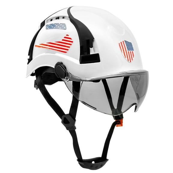 ANSI Z89.1 OSHA Approved Vented Safety Hard Hat with Visor, White with Smoke Visor Construction Helmet for Industrial Work