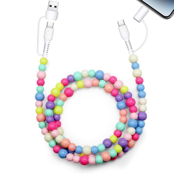 Aolcev USB C Cable 4 in 1 Multi Beaded for iPhone Charger Cord MFi Certified 3.3FT Fast Charging Cable 66W Chubby USB A Type C IOS Cable Compatible with iPhone 16 15 14 Pro Max/iPad/Galaxy S25 Colored