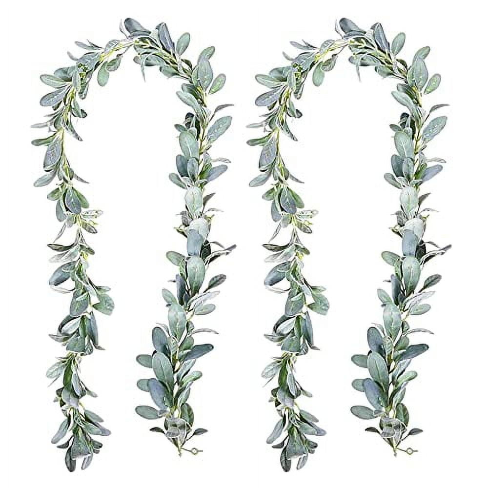 Aoleytech 2 Pack Artificial Lambs Ear Greenery garland Flocked Green Leaves Vines Garland Faux Lambs Ear Vine for Home Farmhouse Wedding Party Mantle Decor