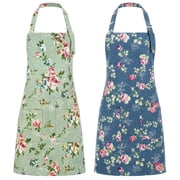 Topekada 2Pack Floral Aprons for Women Adjustable Kitchen Chef Apron With Rose Pattern for Cooking, Baking(Blue)