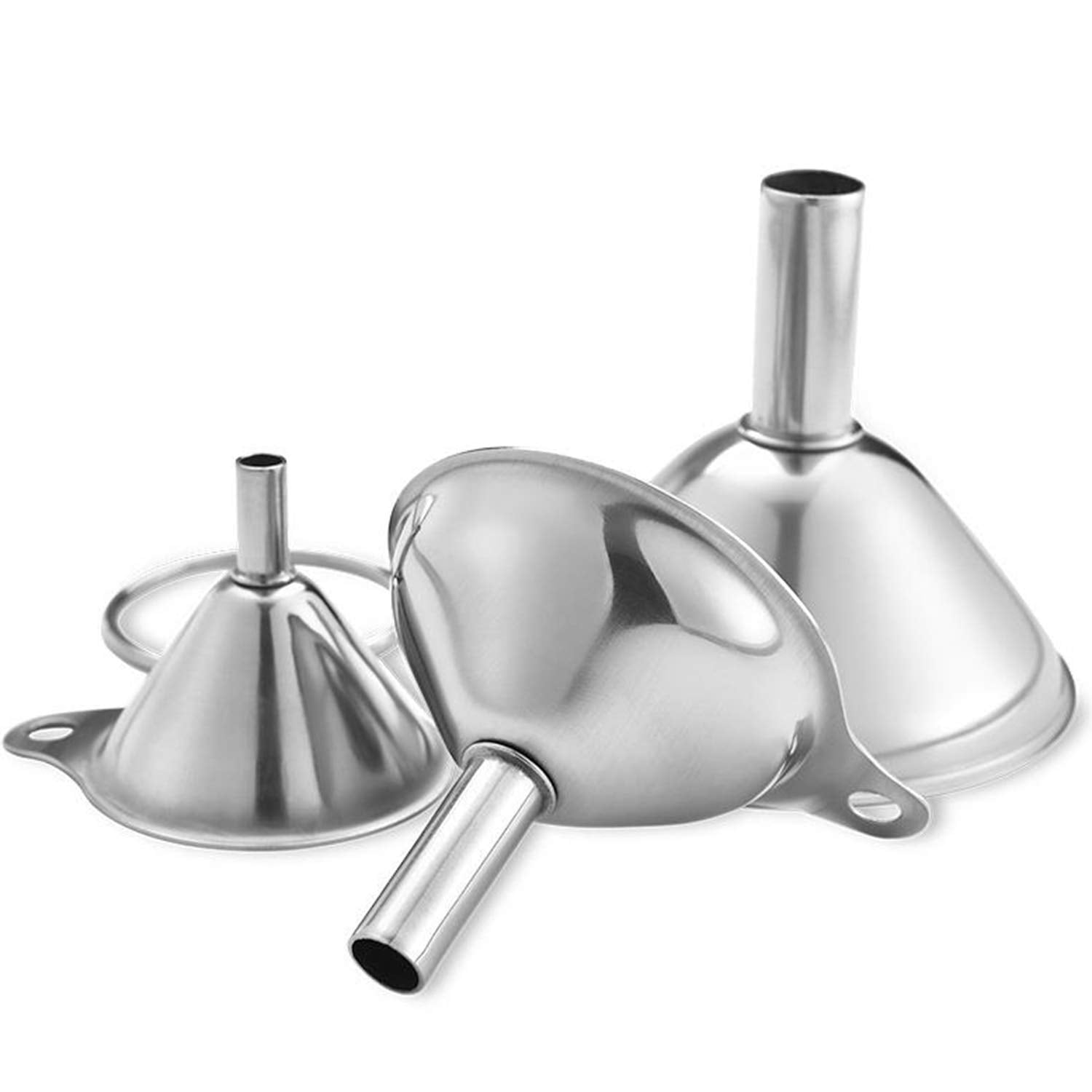 Lakatay Stainless Steel Funnels, 3pcs Mini Filling Kitchen Funnel, Sizes Large to Small Funnels for Transferring Essential Oils, Liquid, Fluid, Dry