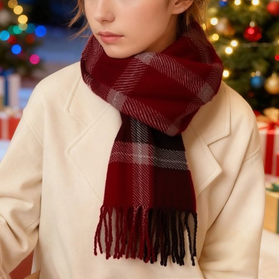 Aolie Winter Scarf for Women, Scottish Checked Scarf Fleece Christmas Oversized Thick Fashion Scarves, Fashion Xmas Women's Scarf