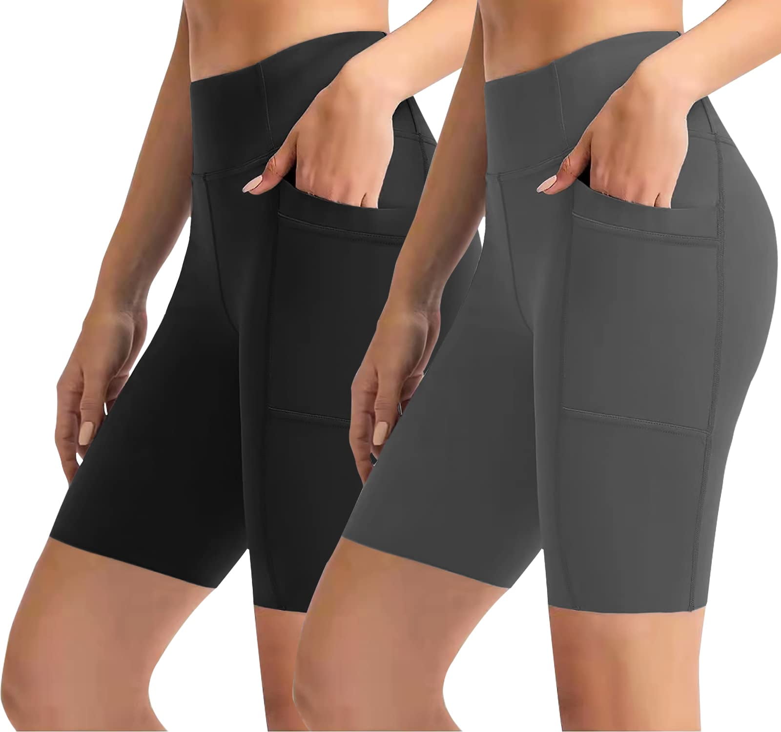 Aoliks Women Shorts High Waisted Pockets Leggings Black-Grey