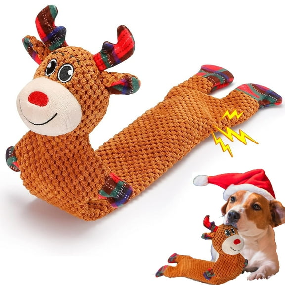 Aollywin Christmas Dog Toys, 22'' Squeaky Dog Toys Plush Reindeer Dog Toy for Medium Small Dogs, Durable Interactive Dog Chew Toys Dog Reindeer Toys