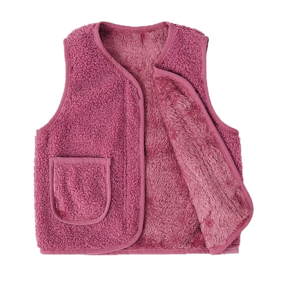 Aolyty Girls Fleece Vest Sleeveless V Neck Waistcoat With Pocket 6T