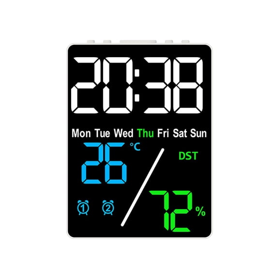Aolyty LED Digital Desk Clock, Colorful Alarm Clock with Adjustable Brightness, Bedside Clock with Temperature Humidity Display