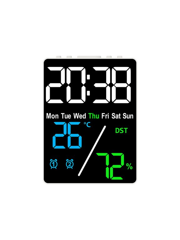 LED Digital Desk Clock, Colorful Alarm Clock with Adjustable Brightness, Bedside Clock with Temperature Humidity Display