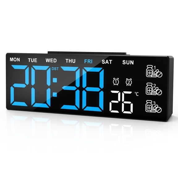 Aolyty LED Multi-Function Digital Alarm Clock, Desktop Clock with Medication Reminder