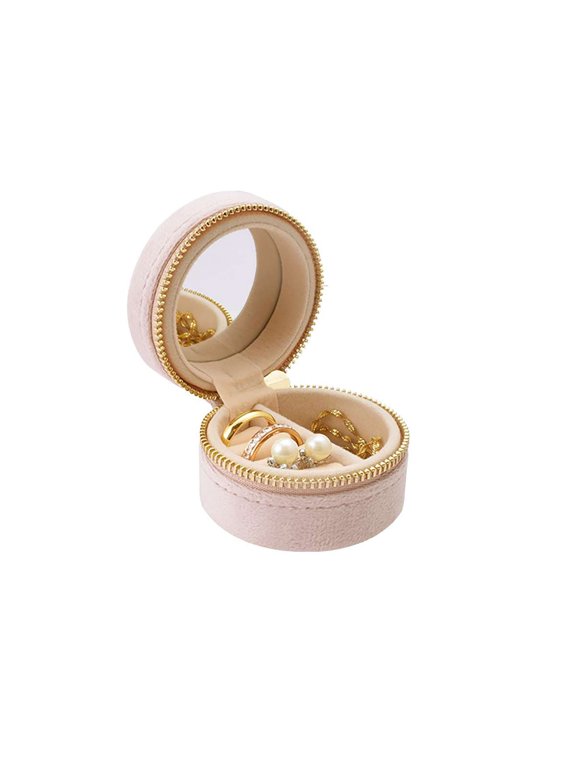 Mini Portable Jewelry Box, Jewelry Organizer Case, Soft Compact Jewelry Pouch(Pink)