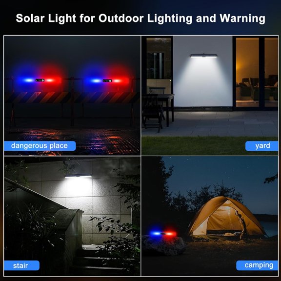 Aolyty Solar Lights Outdoor, 3 Work Modes Solar Strobe Lights Waterproof Warning Wall Light 4 Pack Bright White Light/Red & Blue Light Flashing for Garden Patio Yard Front Door Home$$